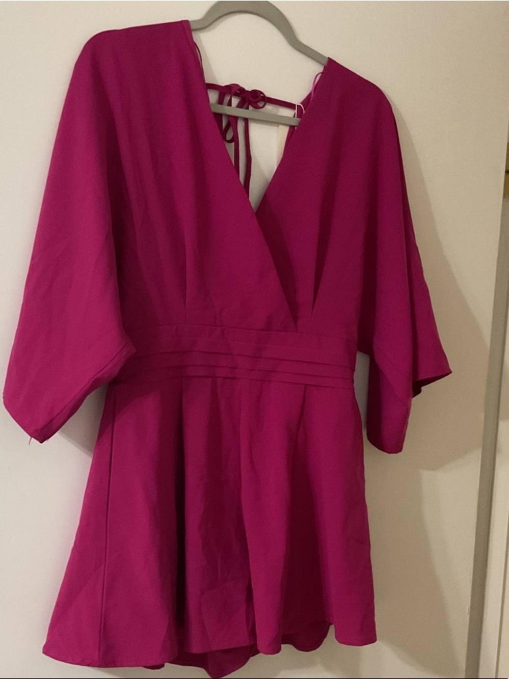 Women's Magenta Deep V Romper with Elbow Sleeves